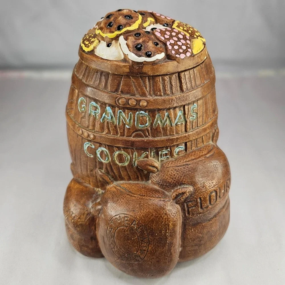 Vintage Twin Winton Grandmas Cookies Barrel Ceramic Cookie Jar Brown Handpainted